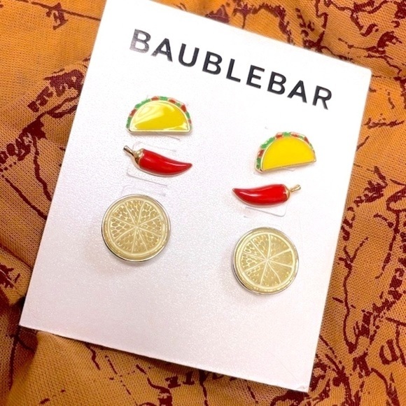 Brand New BaubleBar Set of 3 Pairs Cinco De Mayo Post Earrings Taco Chili Lime - Picture 13 of 13